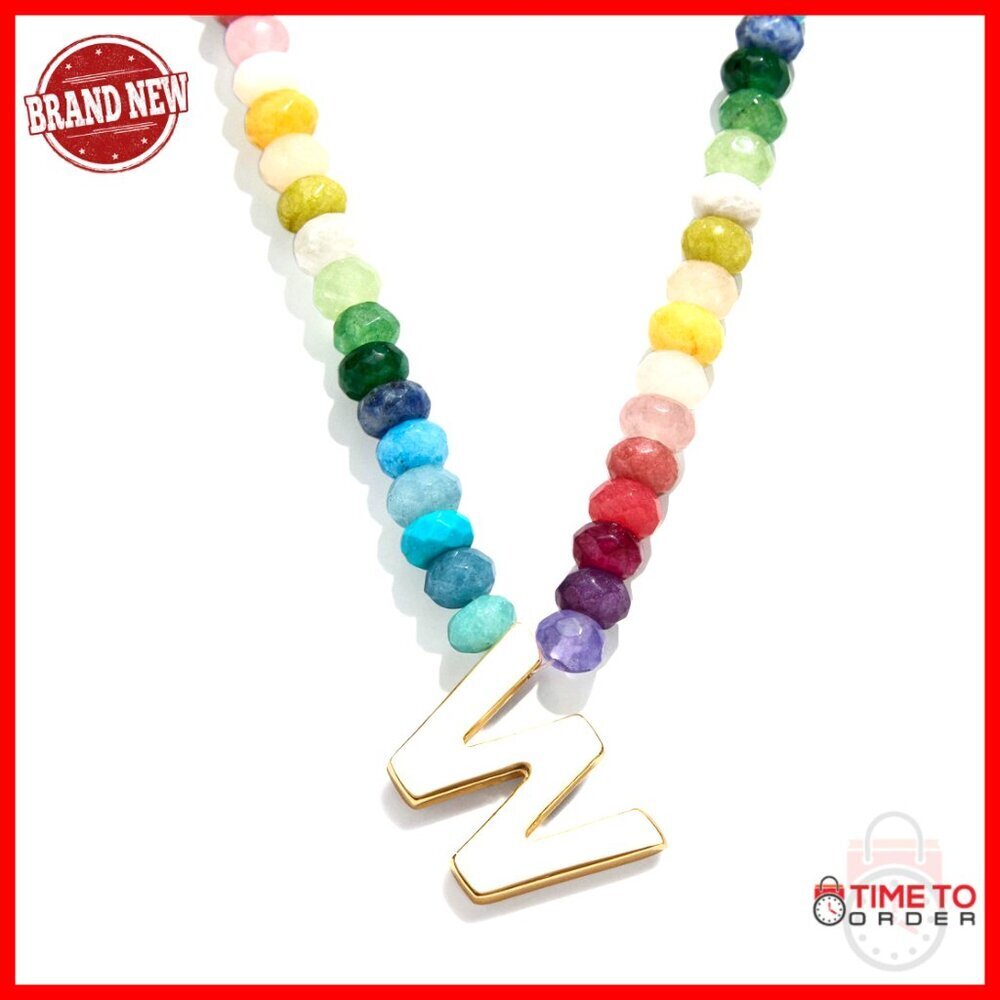 Gold Plated Initial Pendant Necklace with Semi-Precious Gemstones, 18 Inch